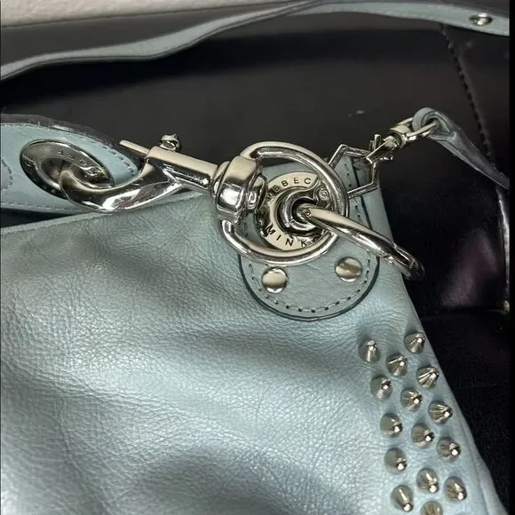 Rebecca Minkoff Studded Satchel Bag Shoulder Purse Bright Light Blue - Picture 8 of 12